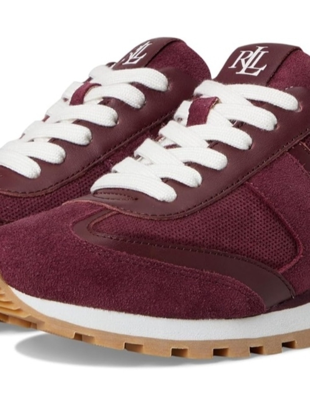 Ralph Lauren Burgundy and White Suede & Mesh Sneakers